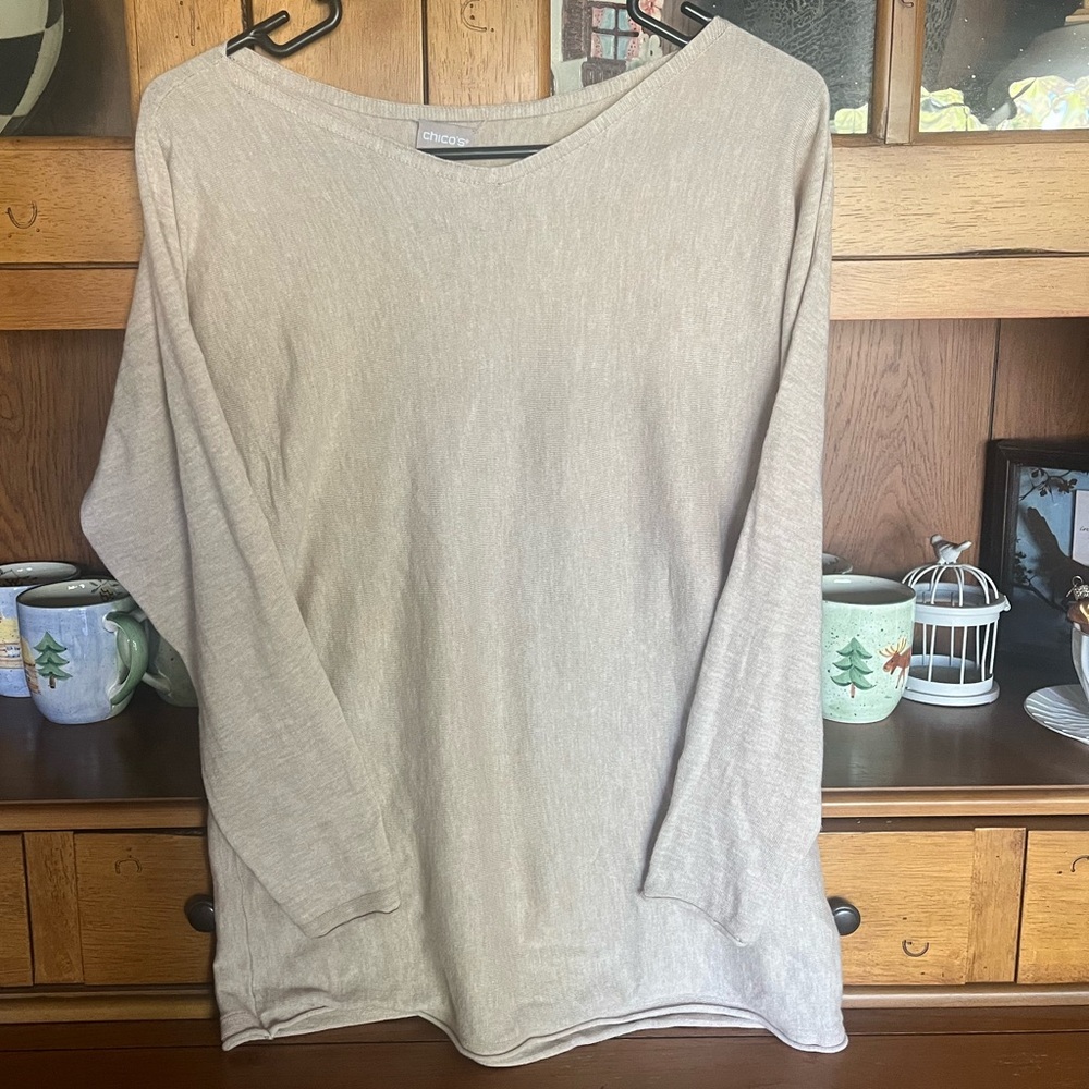 Chico’s long sleeve pullover sweater, cream/oatmeal color, women’s size medium